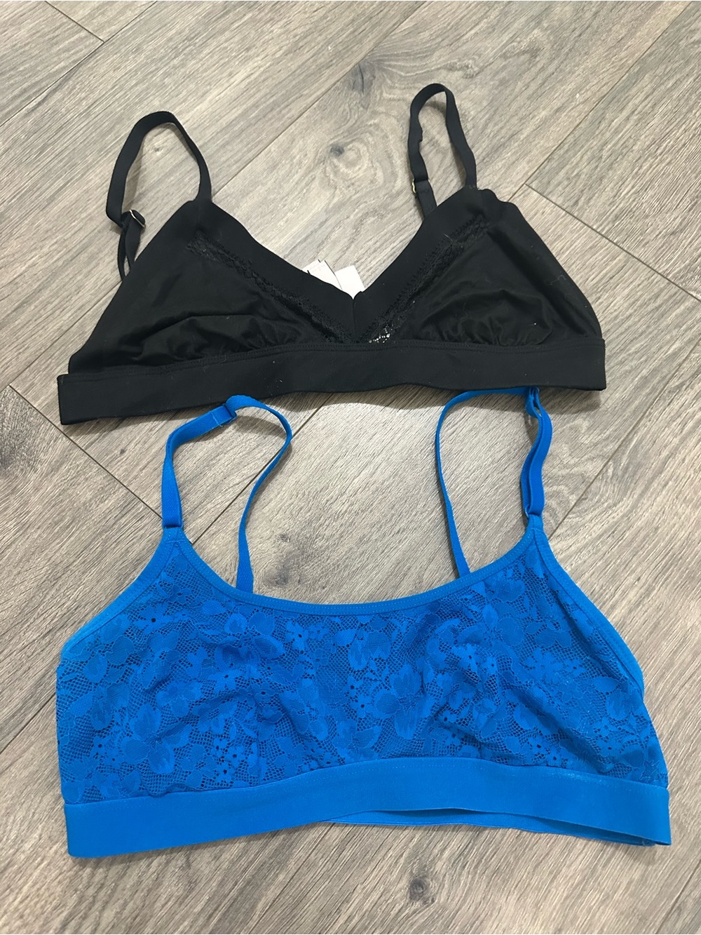 Victoria's Secret Black & Bright Blue Lace Bralette Set